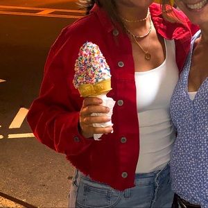 John Galt Red Denim Cropped Jacket